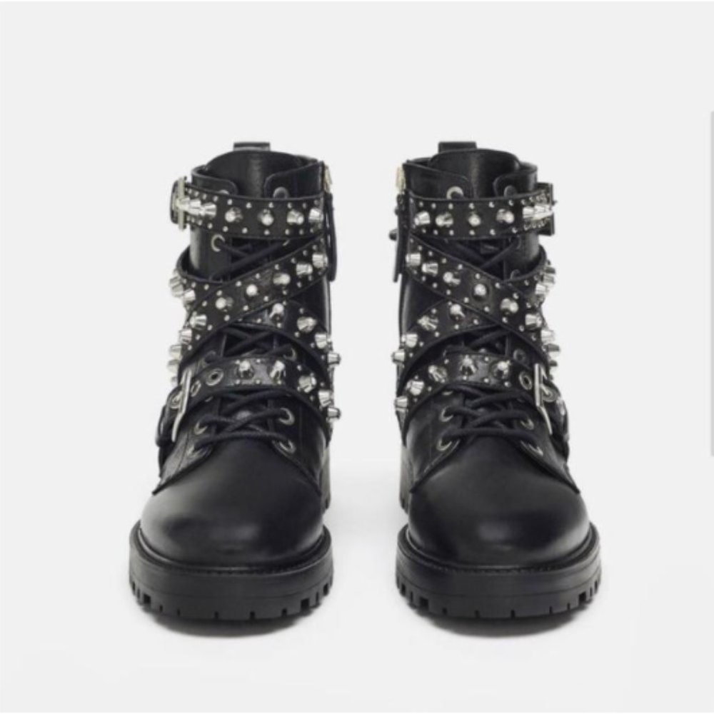 Zara Studded Moto Boots 10M